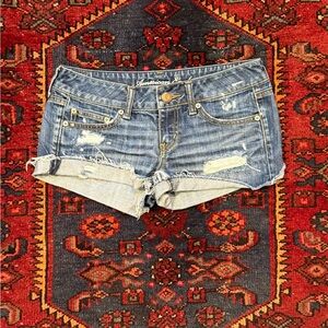 American Eagle Outfitters Blue Distressed Jean Shorts